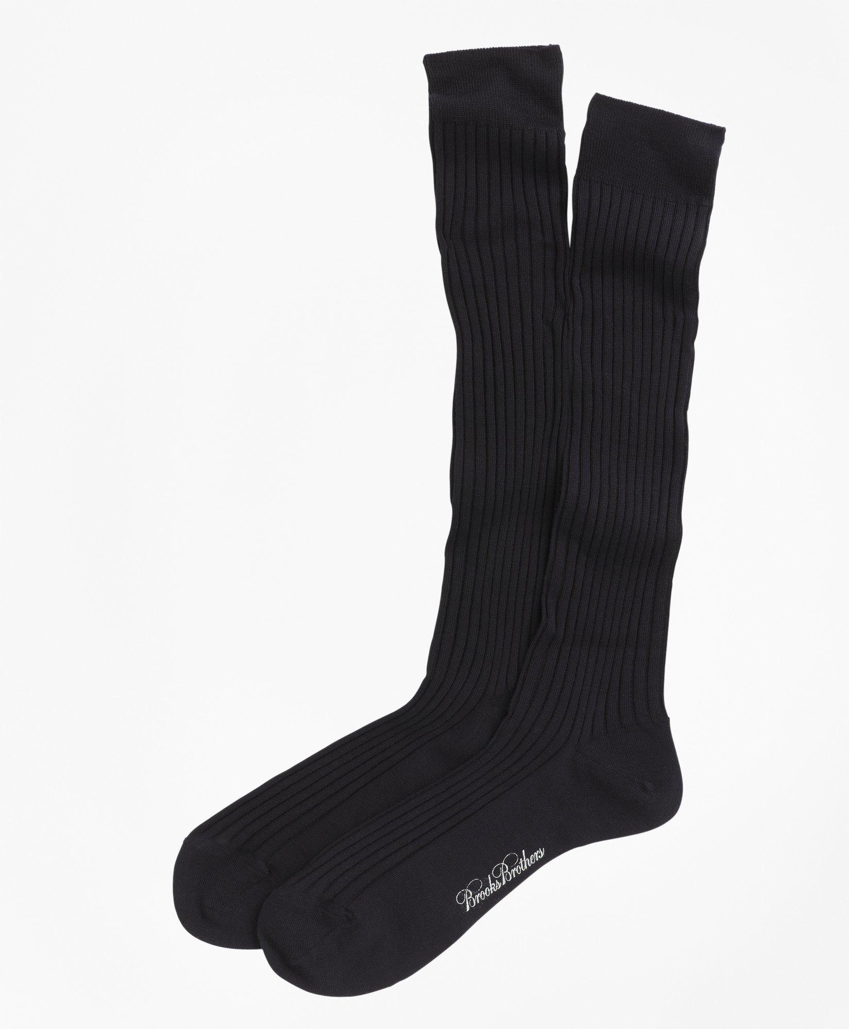 Brooks Brothers Merino Wool Ribbed Over-the-calf Socks In Navy