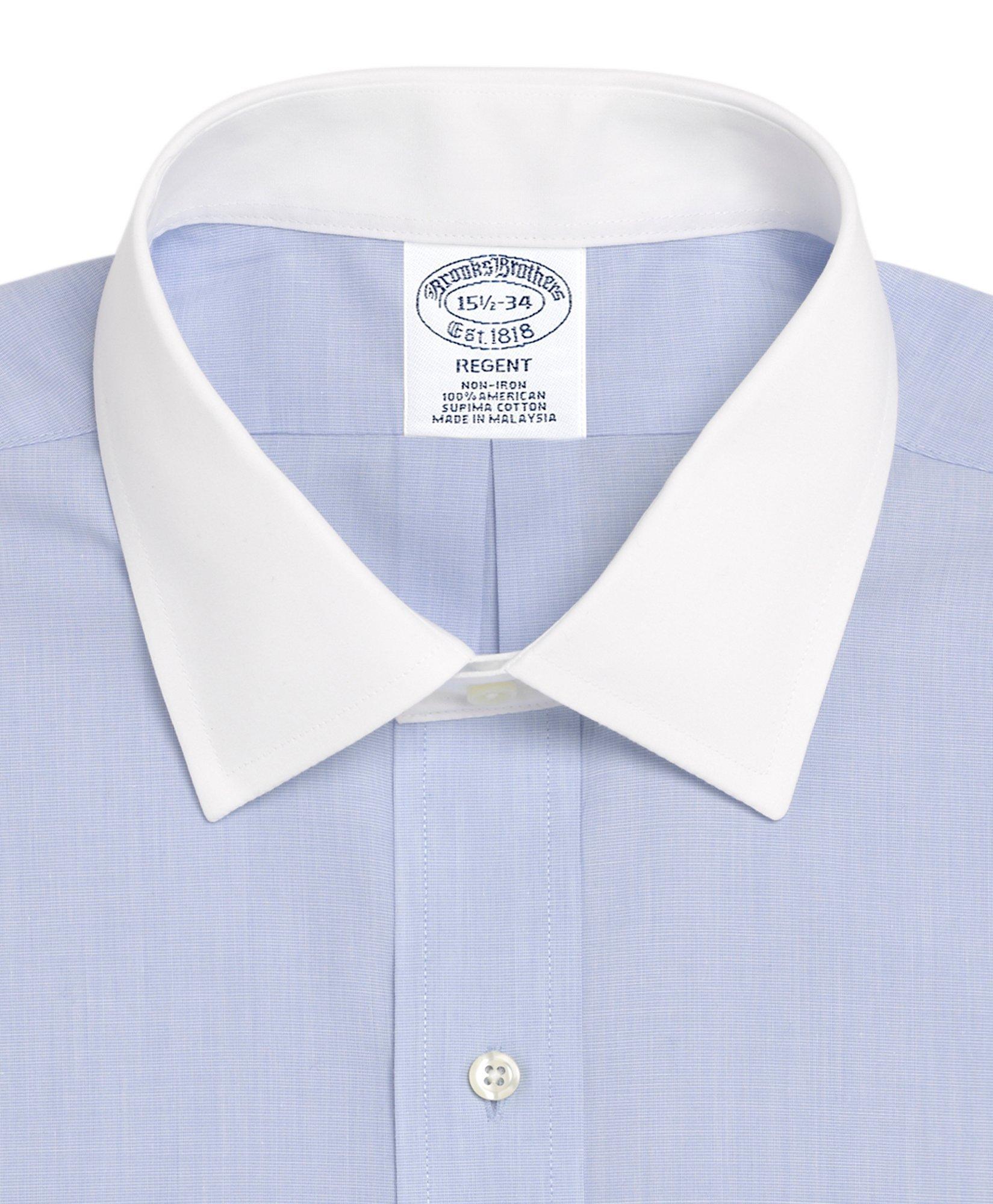 blue button down with white collar