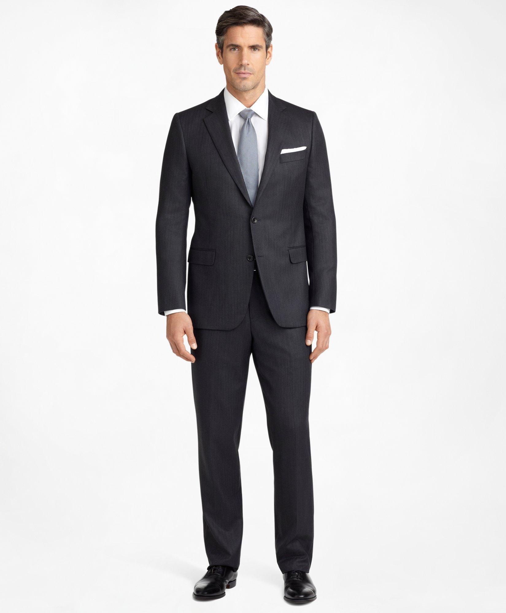 Men's Regular Fit Saxxon™ Wool Grey Herringbone 1818 Suit