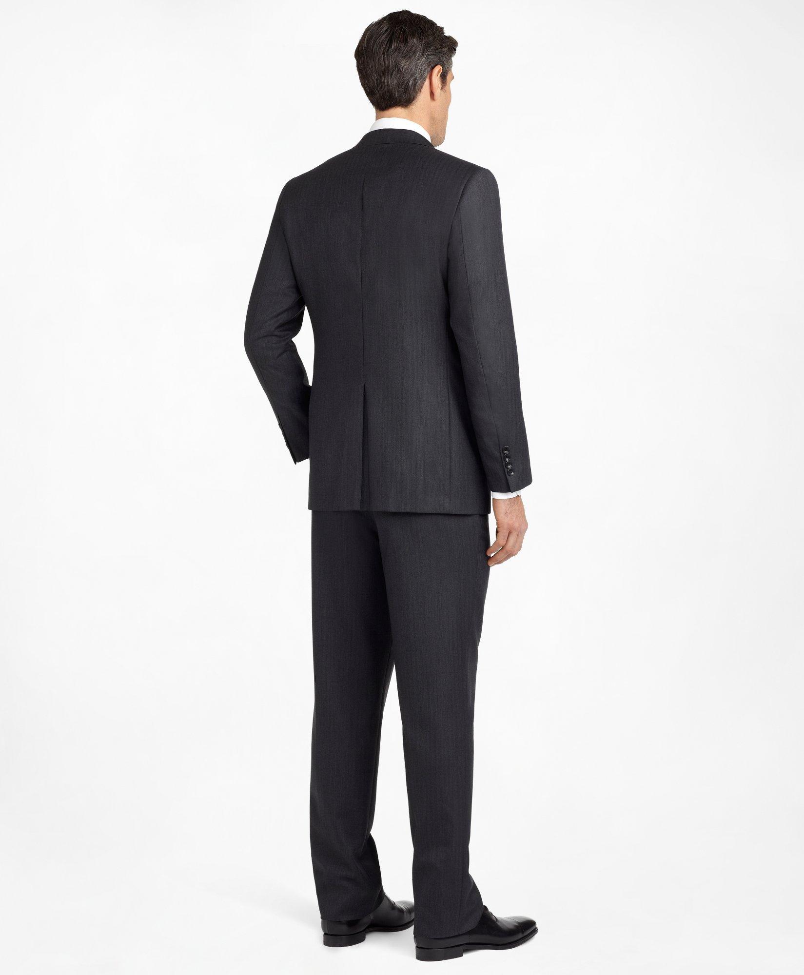 Men's Regular Fit Saxxon™ Wool Grey Herringbone 1818 Suit | Brooks Brothers