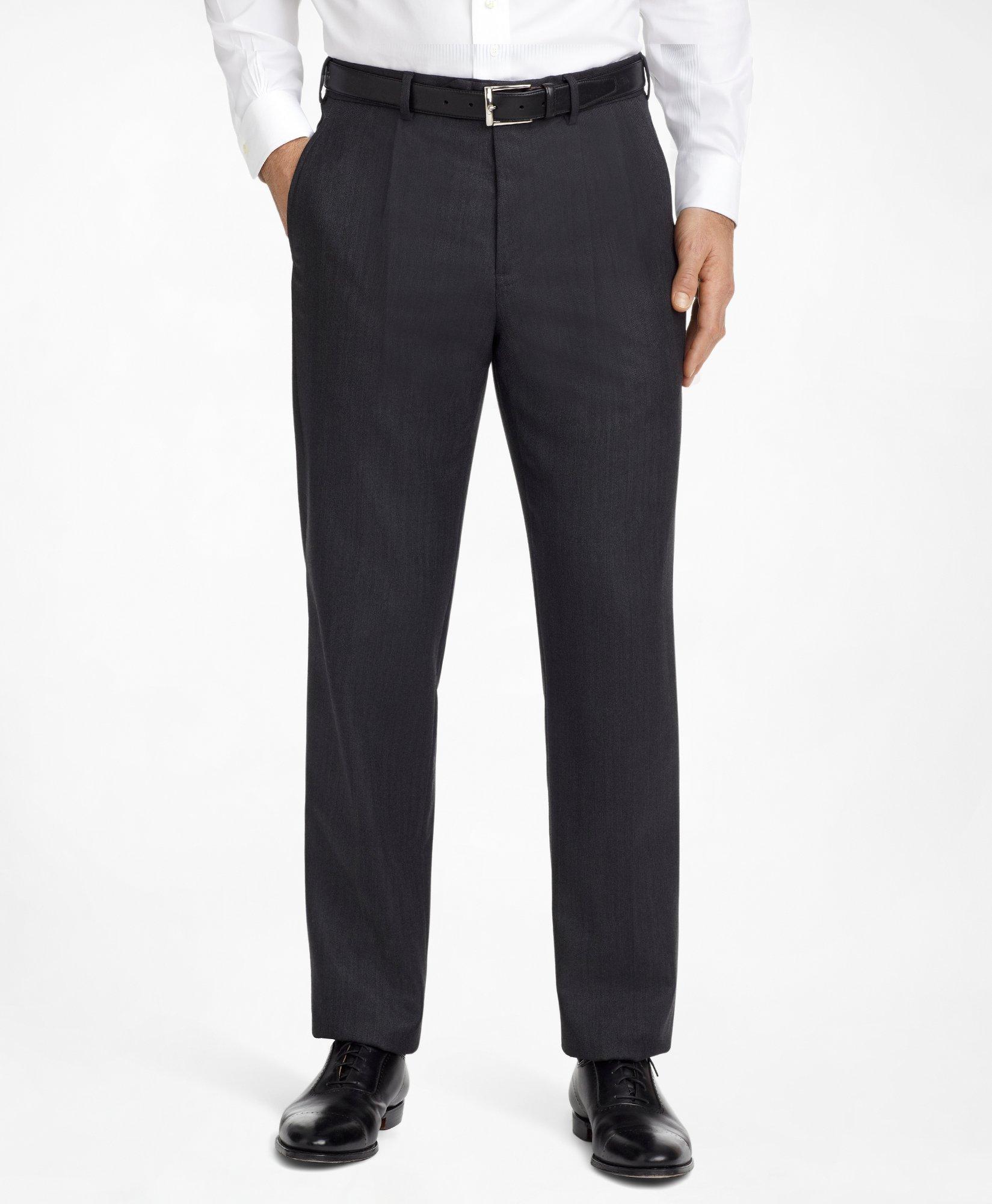 Men's Regular Fit Saxxon™ Wool Grey Herringbone 1818 Suit | Brooks 