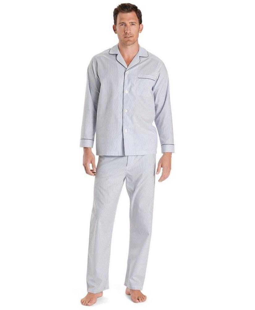 Wrinkle-Resistant Blue Stripe Pajamas, image 1