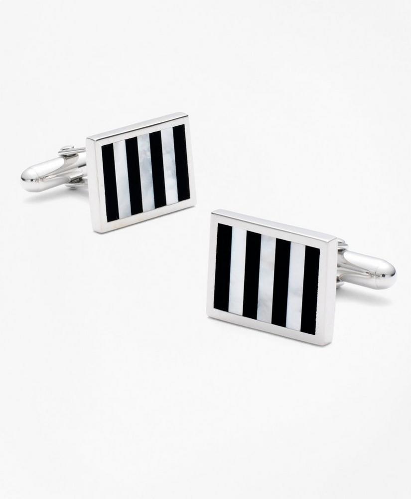 Onyx and Mother-of-pearl Silver Cuff Links, image 1
