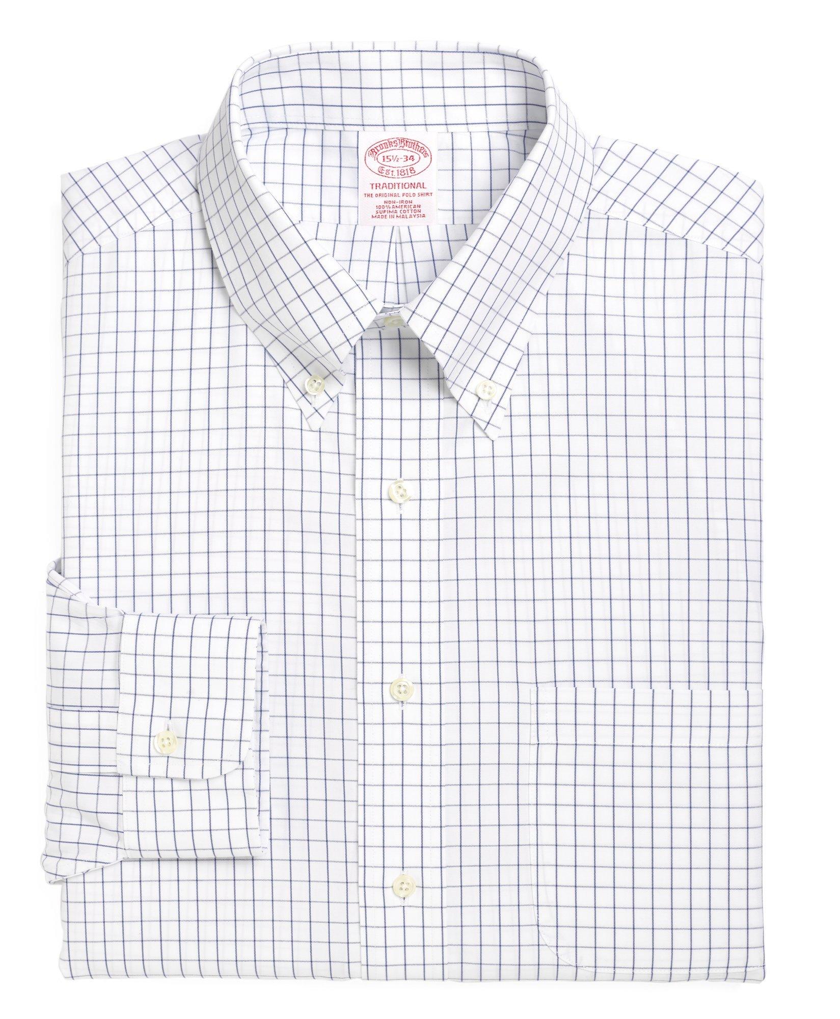 Traditional Extra-Relaxed-Fit Dress Shirt, Non-Iron Windowpane