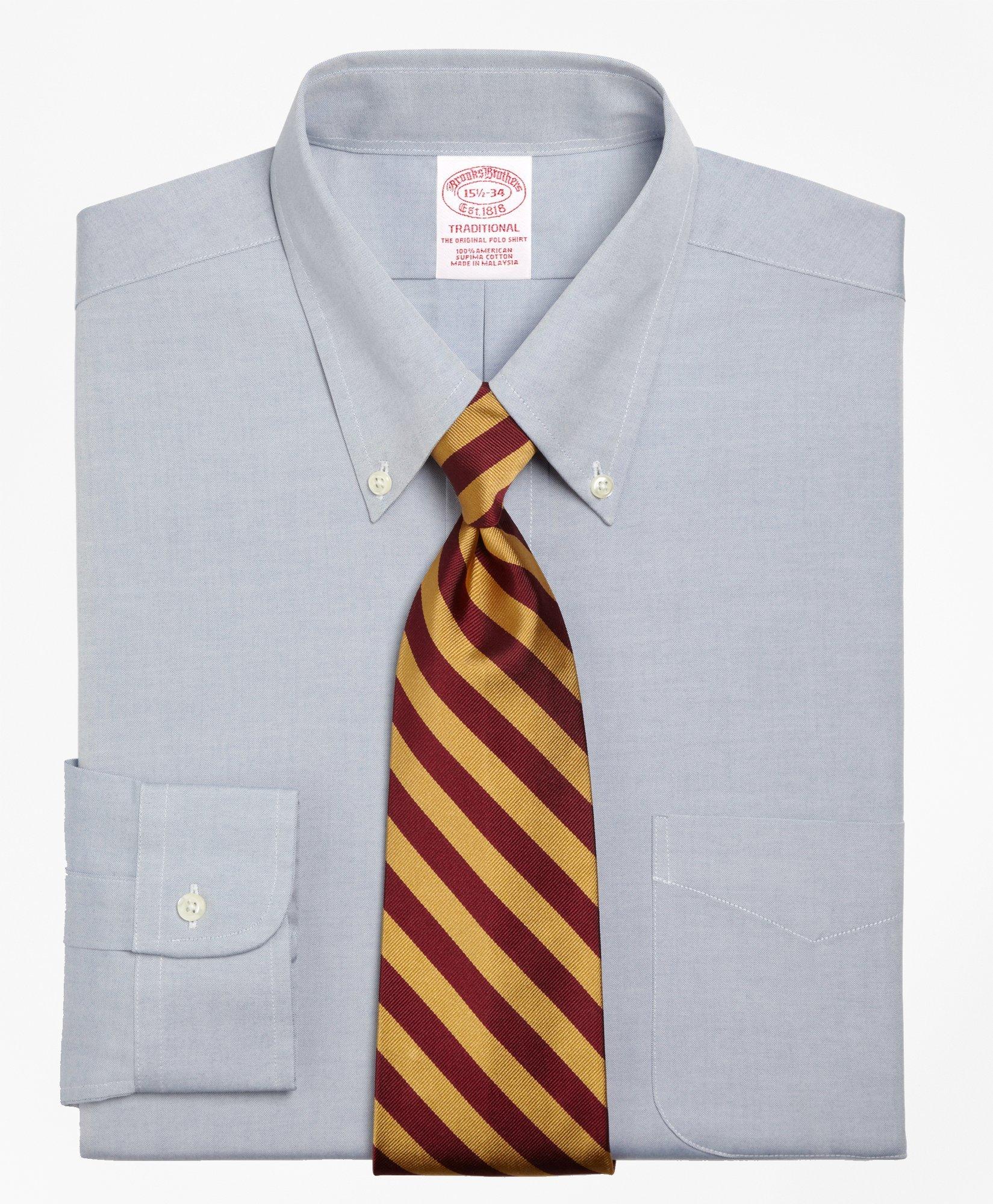 Brooks Brothers Men's Traditional Extra-Relaxed-Fit Dress Shirt, Button-Down Collar | Blue | Size 14½ 33