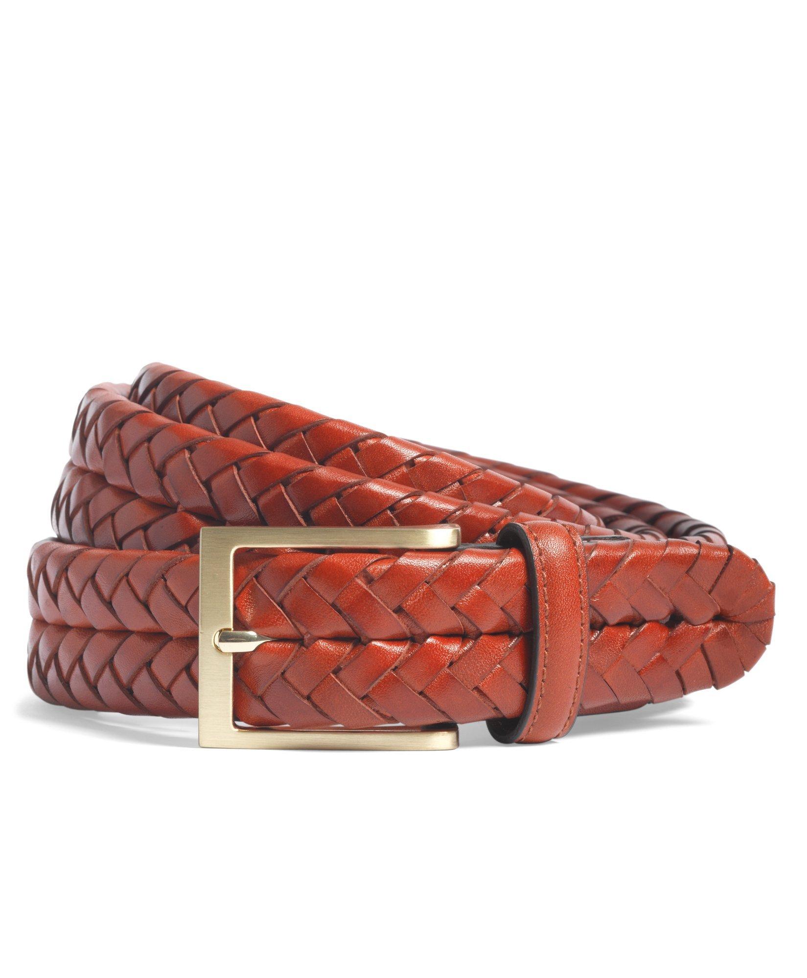 Brooks Brothers Braided Woven Stretch Belt Leather Medium
