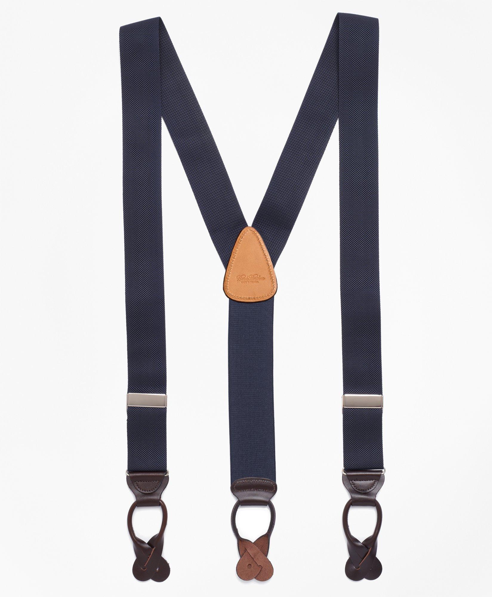 Brooks Brothers Blue/Red Stripe Leather Adjustable Braces Suspenders - WTP