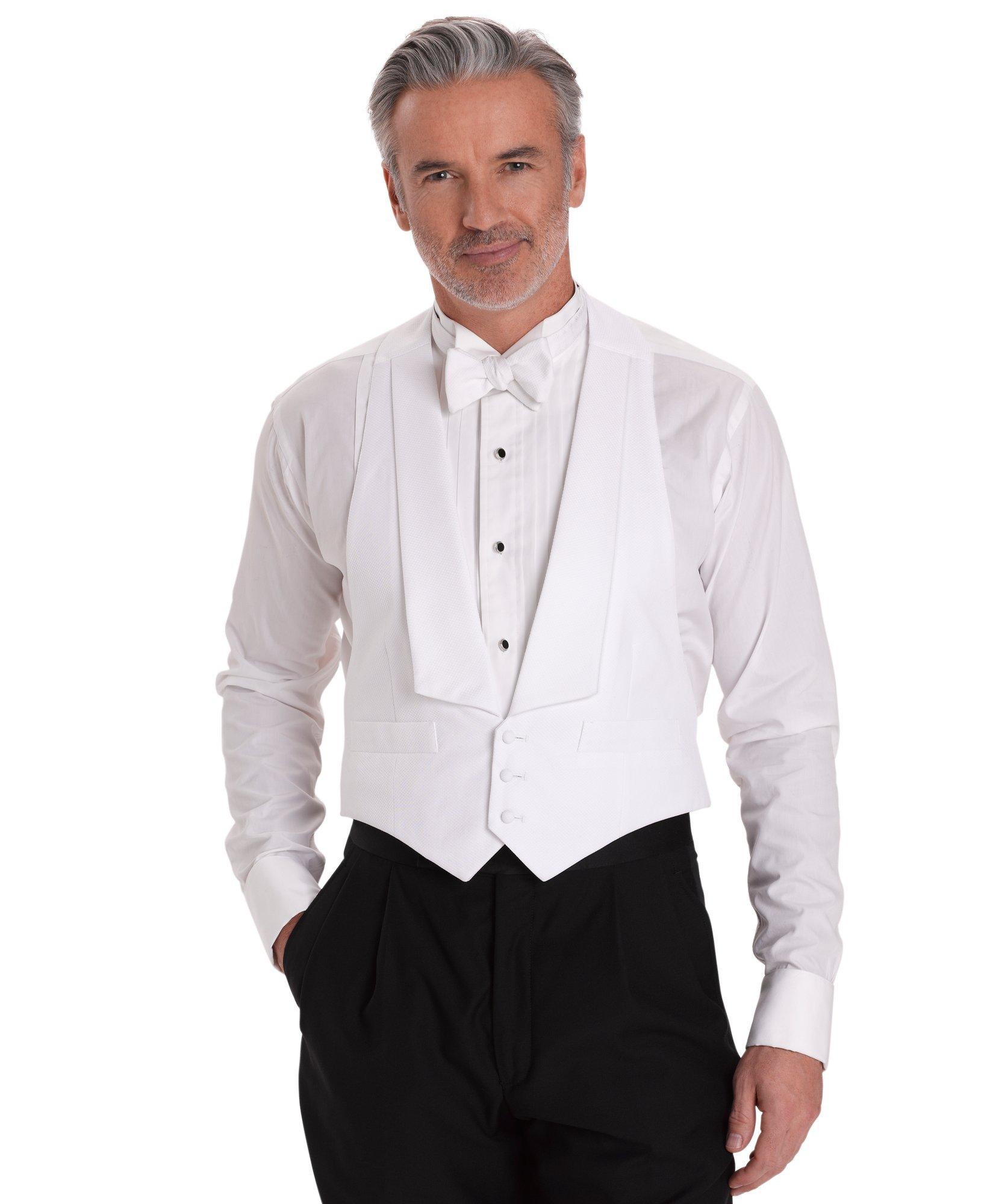 White Cotton Pique Tuxedo Vest