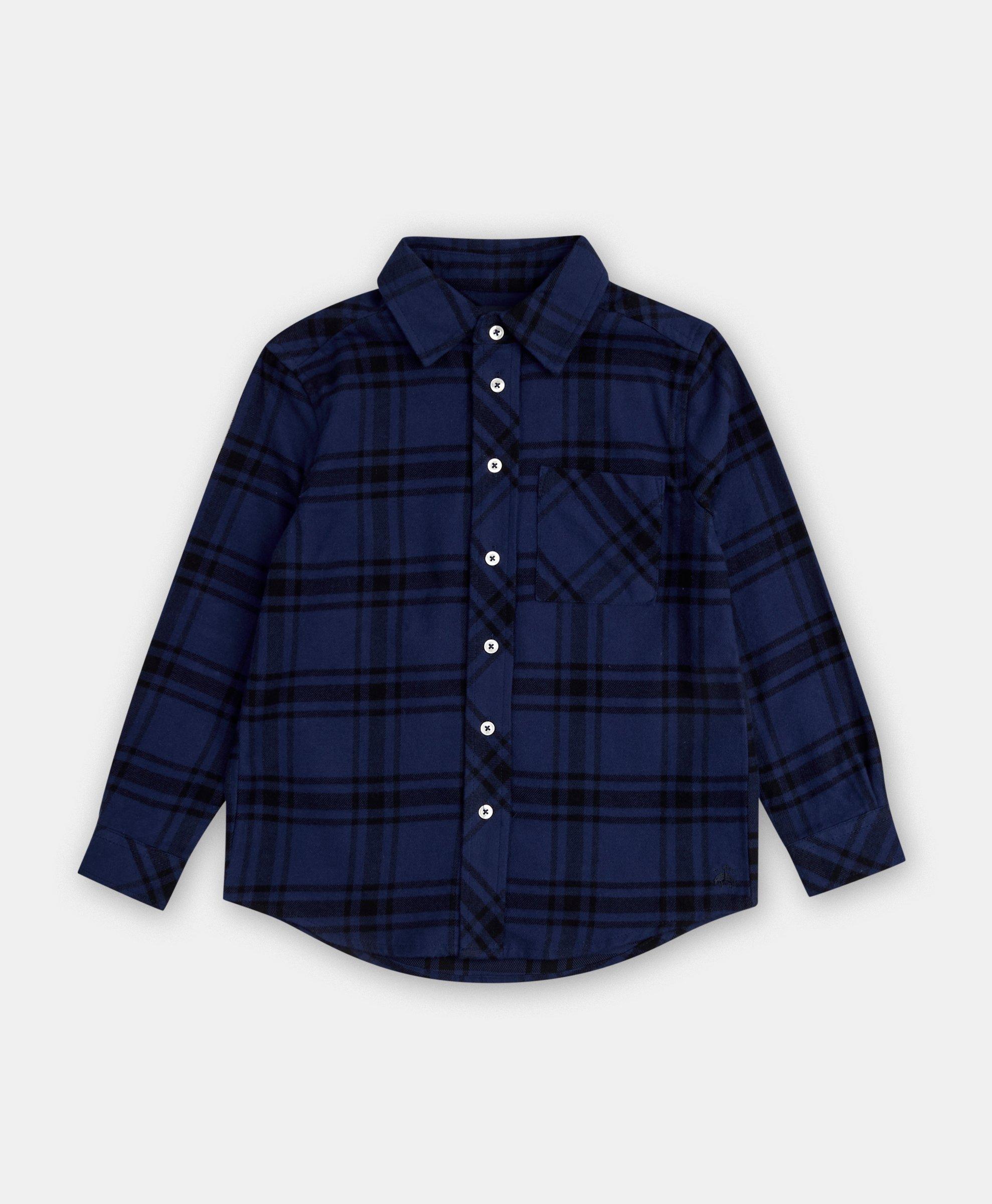 Brooks Brothers Boys Brushed Cotton Plaid Flannel Sport Shirt In Navy