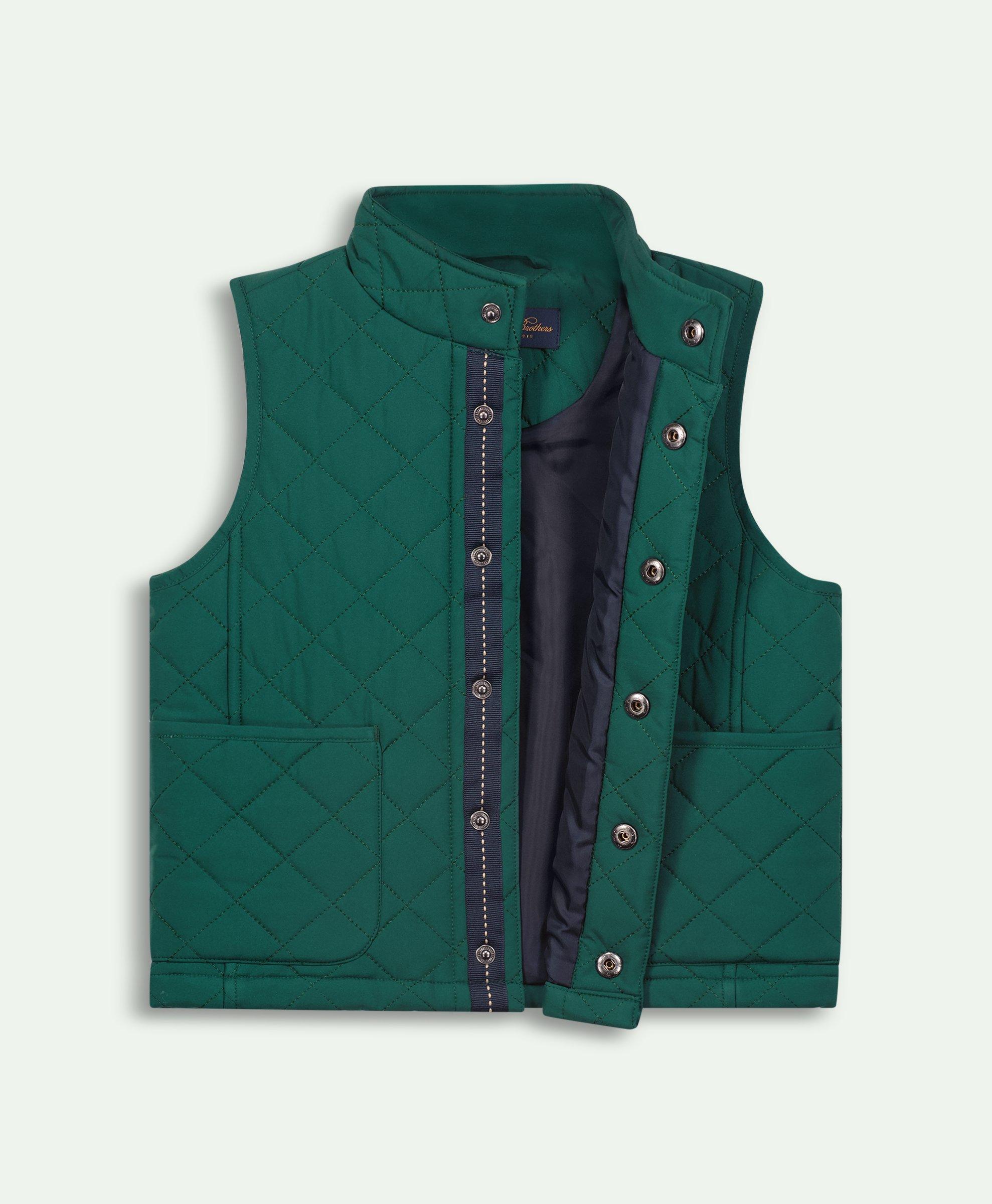 Navy Blue Sleeveless Quilted Vest With Sporty Baseball Collar