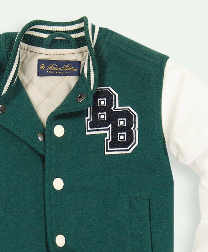 New Men's Pro Baseball Varsity Jacket Dark Green & White Collared All Sizes