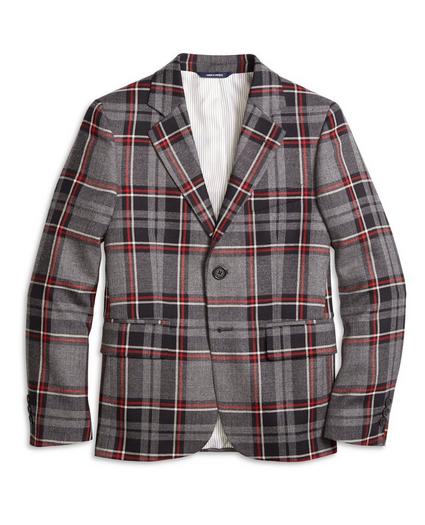 Boys Two-Button Plaid Wool Suit Jacket, image 1