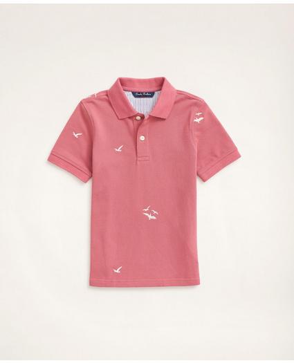 Boys Seagull Embroidered Cotton Pique Polo Shirt, image 1