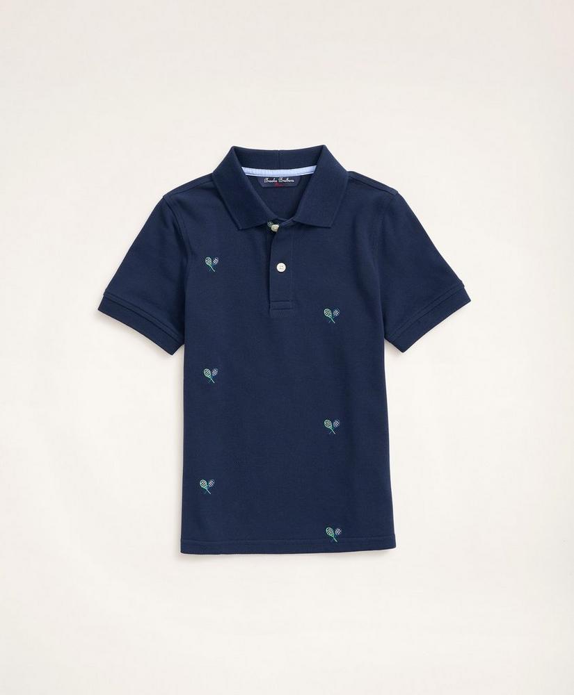 Boys Tennis Embroidered Cotton Pique Polo Shirt, image 1