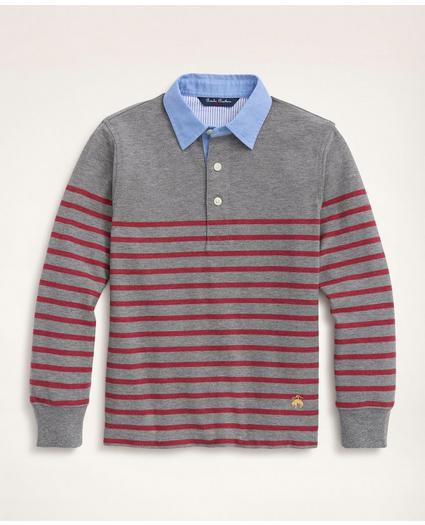 Boys Supima® Cotton Pique Mariner Stripe Long-Sleeve Polo Shirt, image 1