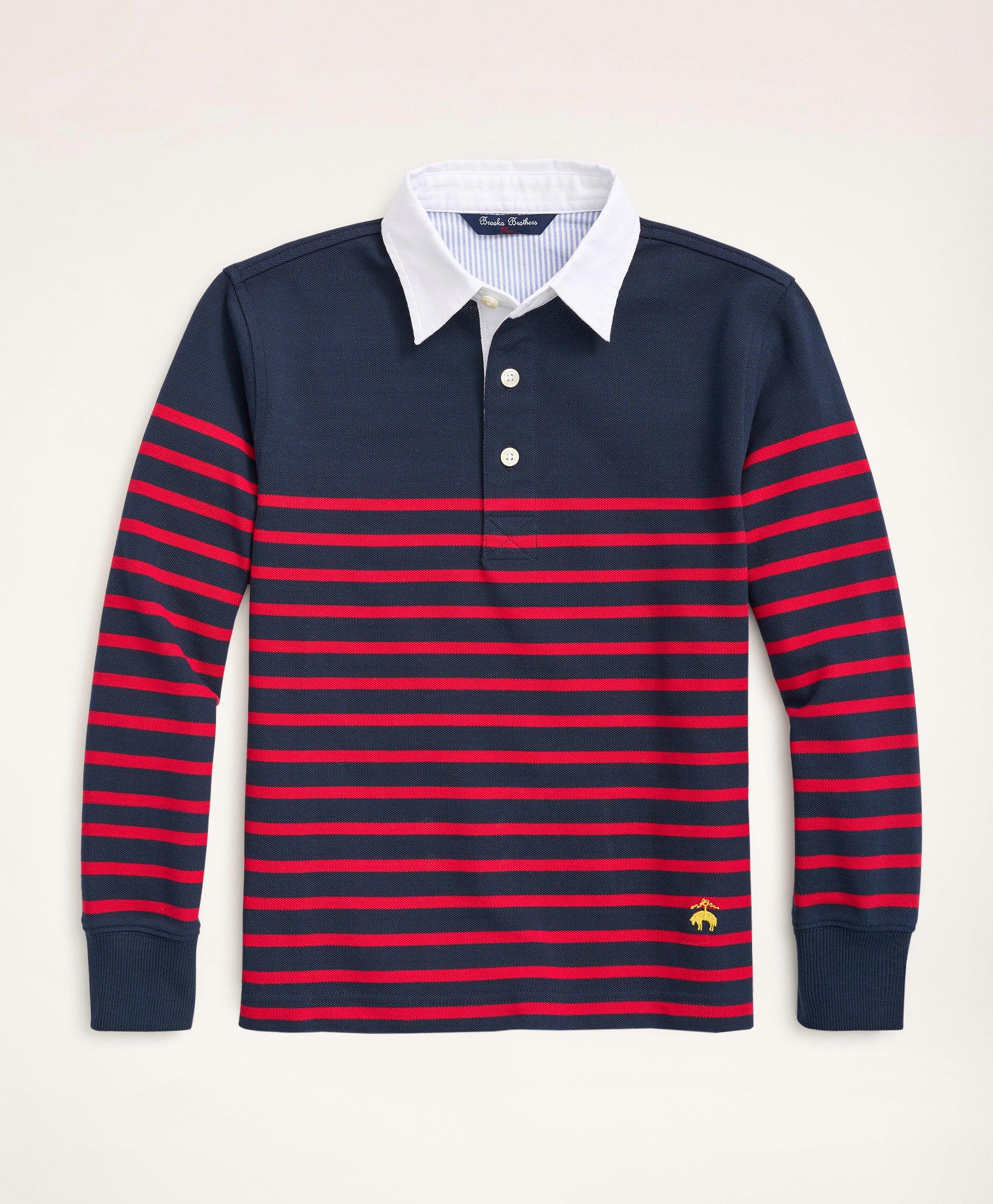 Boys Supima Cotton Pique Mariner Stripe Long Sleeve Polo Shirt