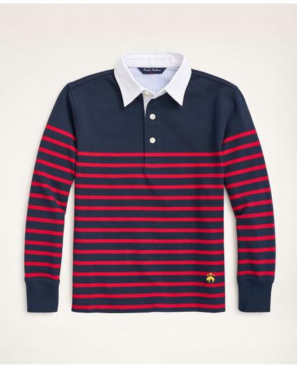 Boys Supima® Cotton Pique Mariner Stripe Long-Sleeve Polo Shirt, image 1