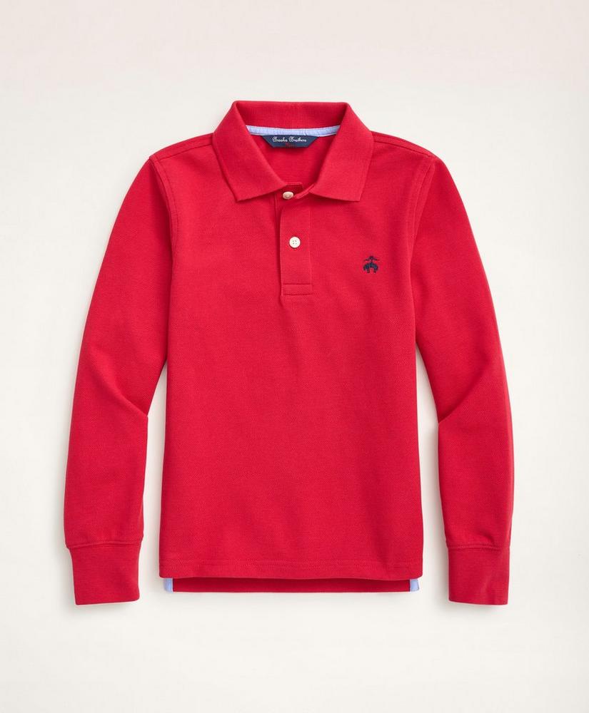 Boys Long-Sleeve Cotton Pique Polo Shirt, image 1