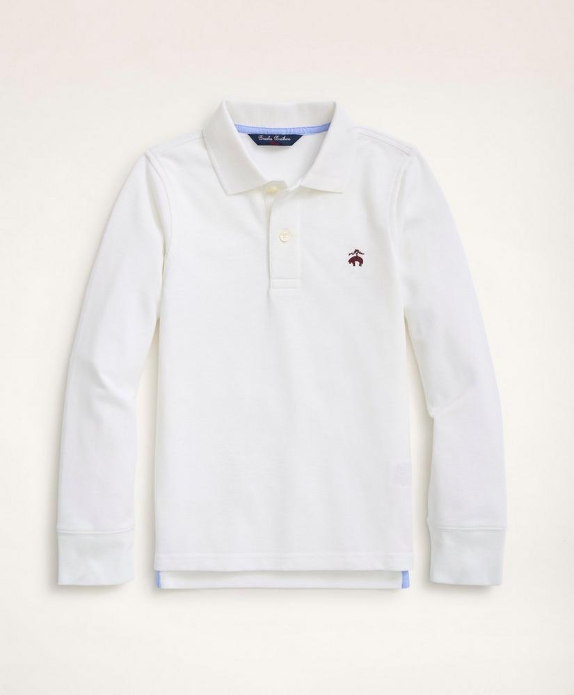 Boys Long-Sleeve Cotton Pique Polo Shirt, image 1