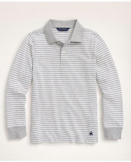 Boys Long-Sleeve Feeder Stripe Polo Shirt, image 1