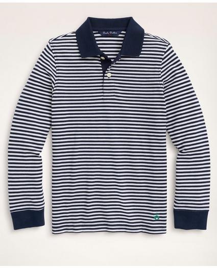 Boys Long-Sleeve Feeder Stripe Polo Shirt, image 1