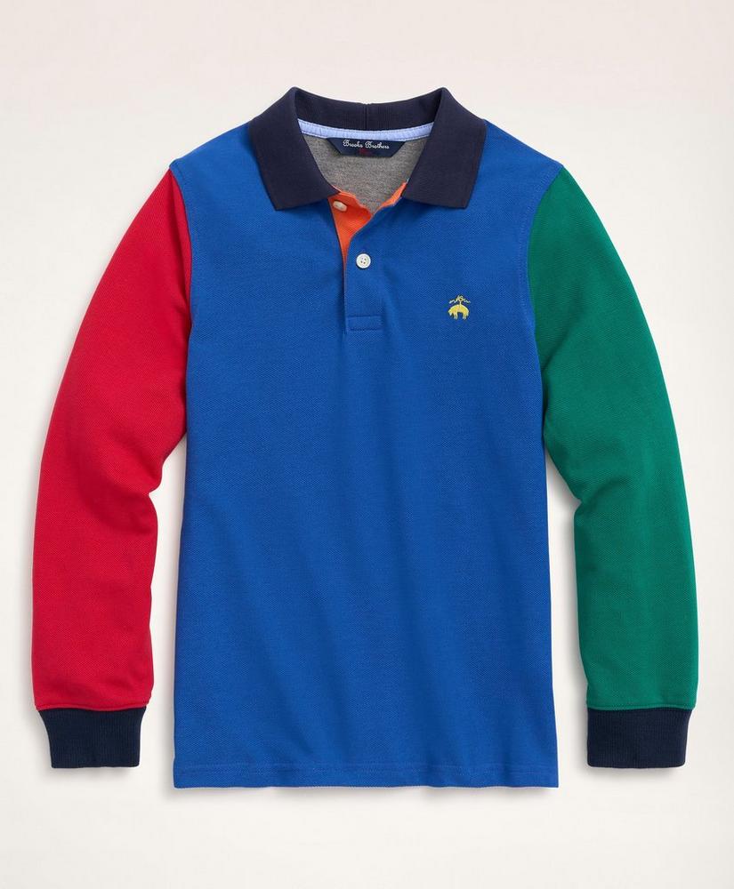 Boys Long-Sleeve Cotton Pique Fun Polo Shirt, image 1