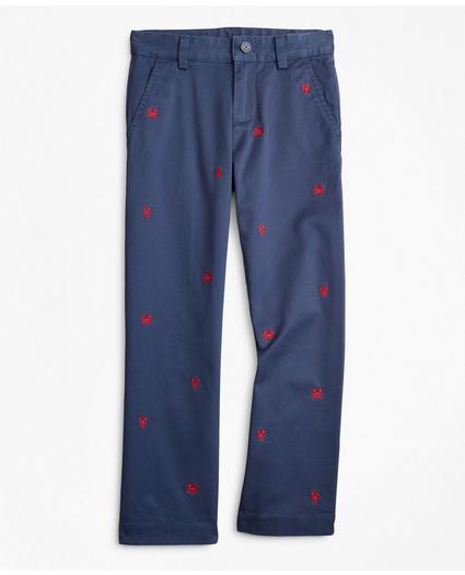 Boys Washed Cotton Embroidered Stretch Chinos, image 1