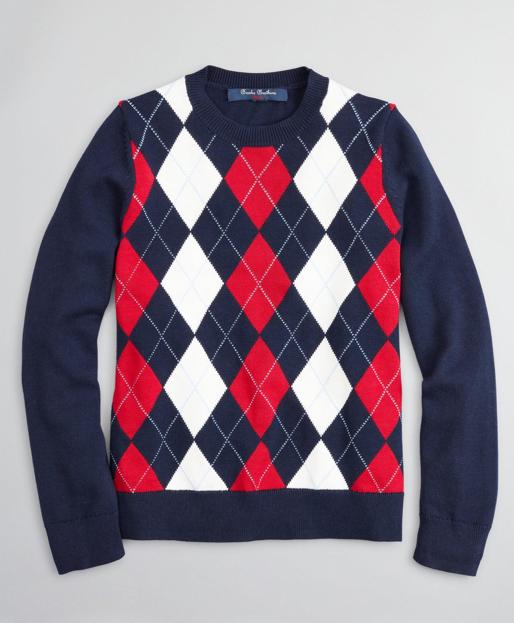 Boys Cotton Argyle Crewneck Sweater