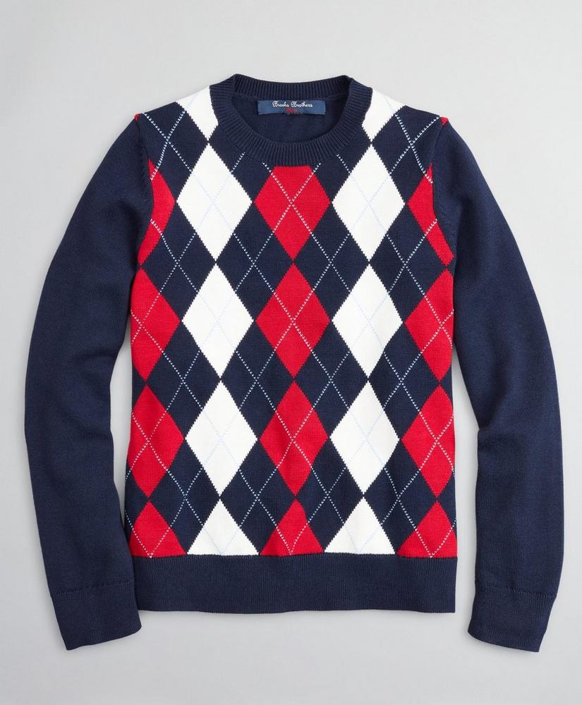 Boys Cotton Argyle Crewneck Sweater, image 1