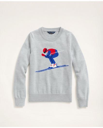 Boys Merino Wool Skiing Intarsia Sweater, image 1