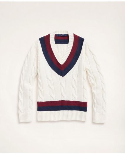 Boys Supima® Cotton Cable Tennis Sweater, image 1