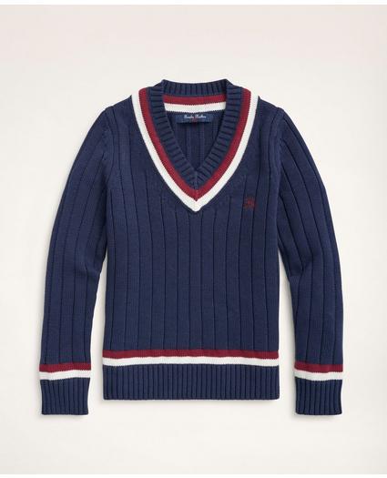 Boys Cotton Cable Tennis Sweater, image 1