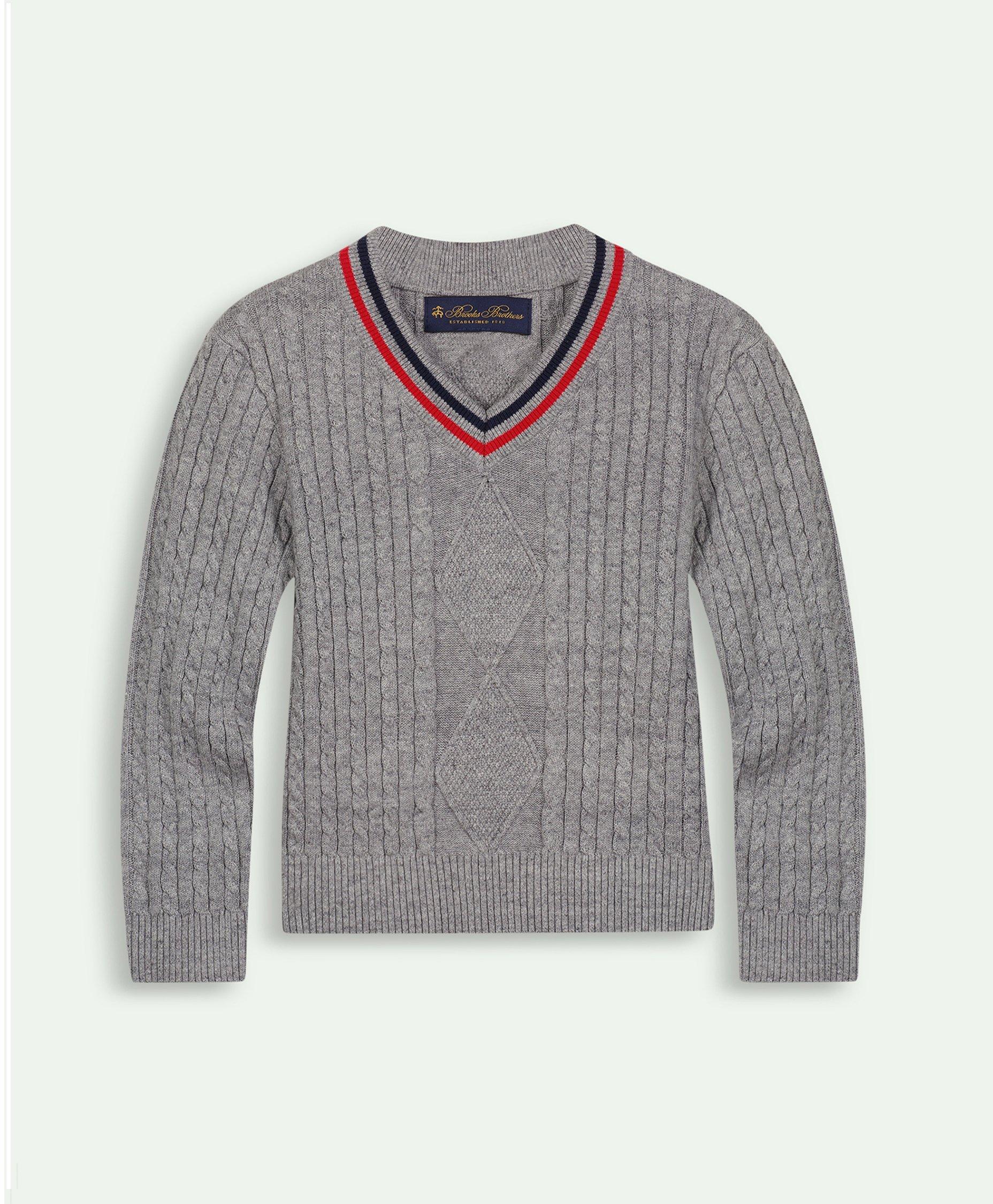 Boys Cotton Cable V-Neck Sweater