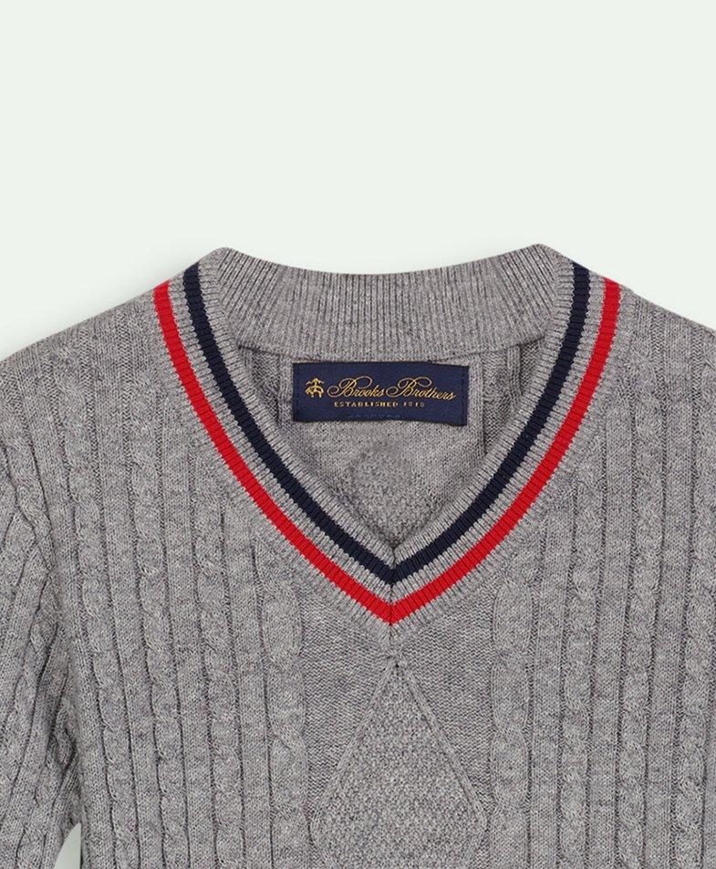 Boys Cotton Cable V-Neck Sweater