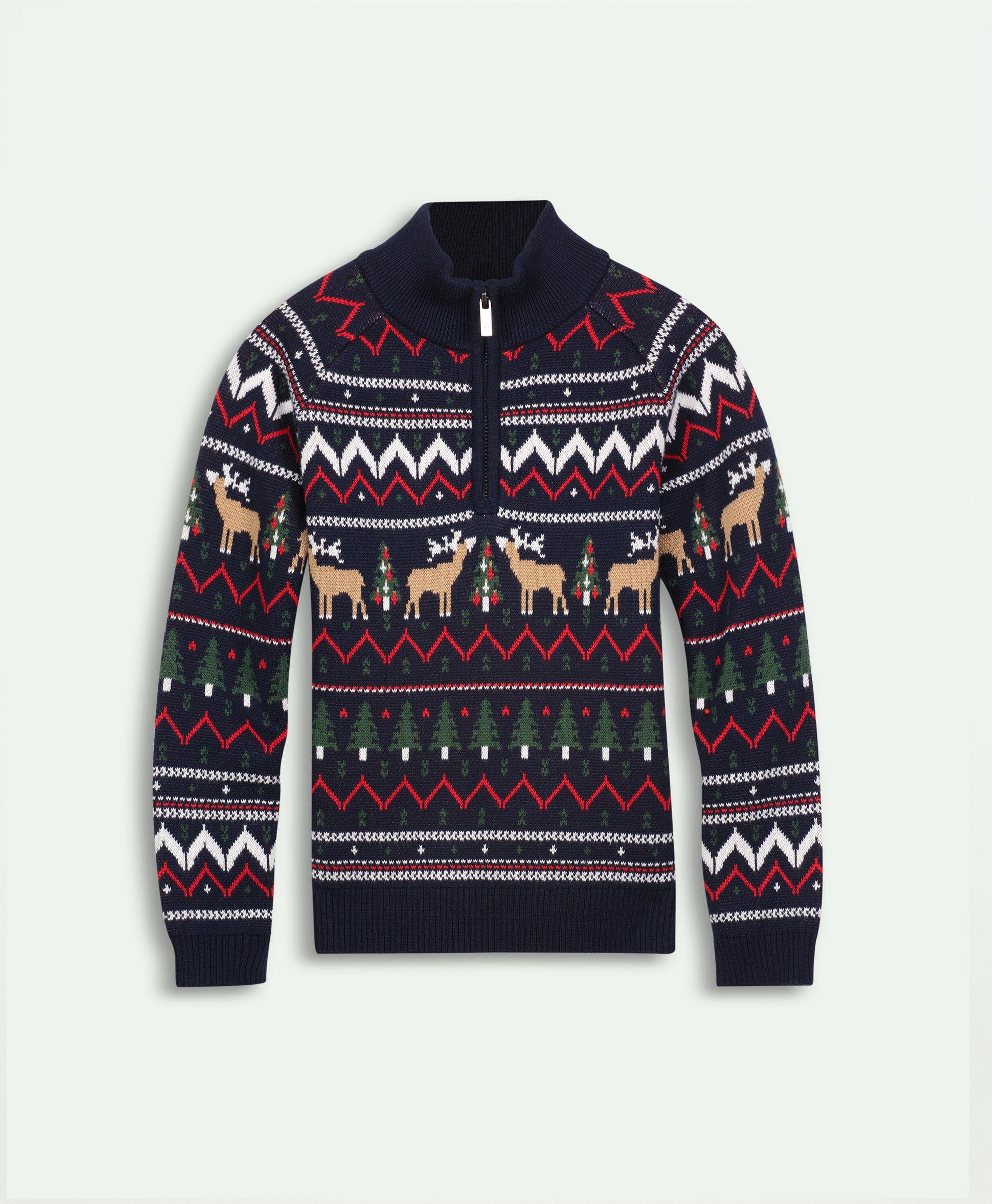 Boys Cotton Half Zip Fair Isle Sweater