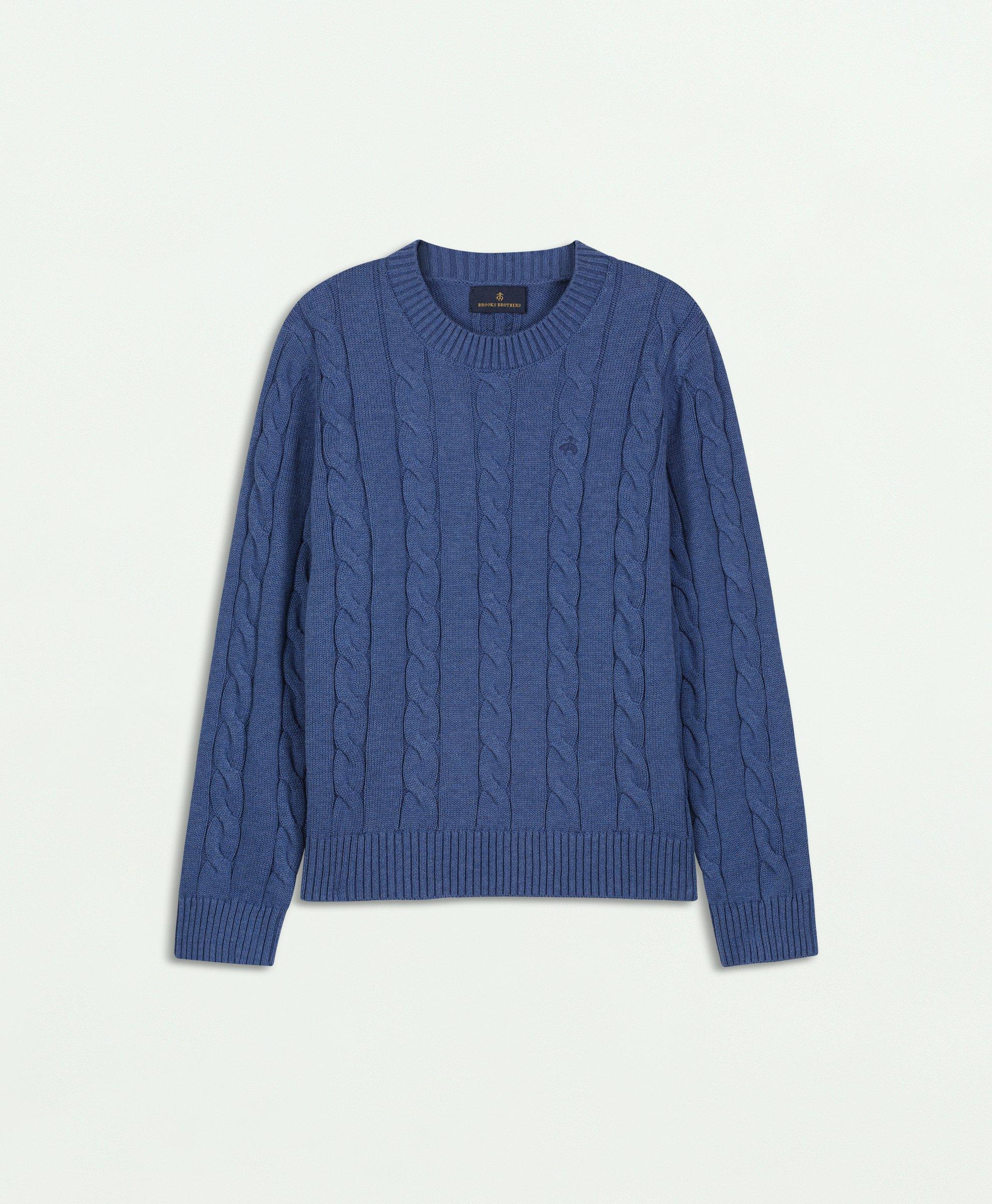 Ralph Lauren Cable-Knit Cotton Sweater in Sky Blue Heather - Size