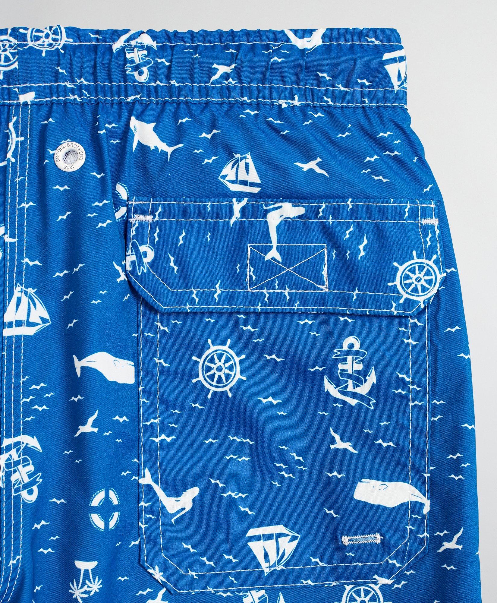 Boys Nautical Print Swim Trunks, image 2