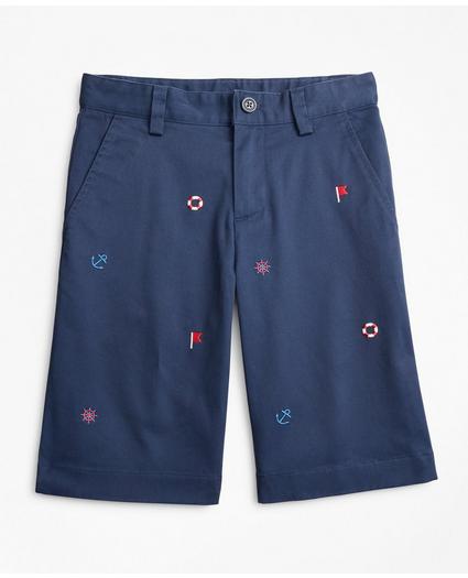 Boys Washed Cotton Embroidered Stretch Chino Shorts, image 1