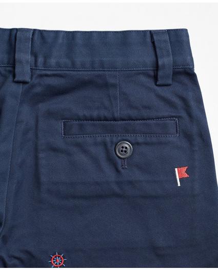 Boys Washed Cotton Embroidered Stretch Chino Shorts, image 3
