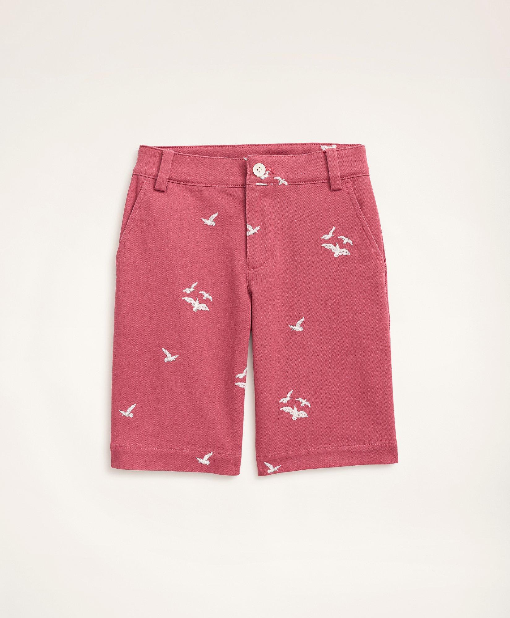 Boys Stretch Cotton Seagull Embroidered Chino Shorts