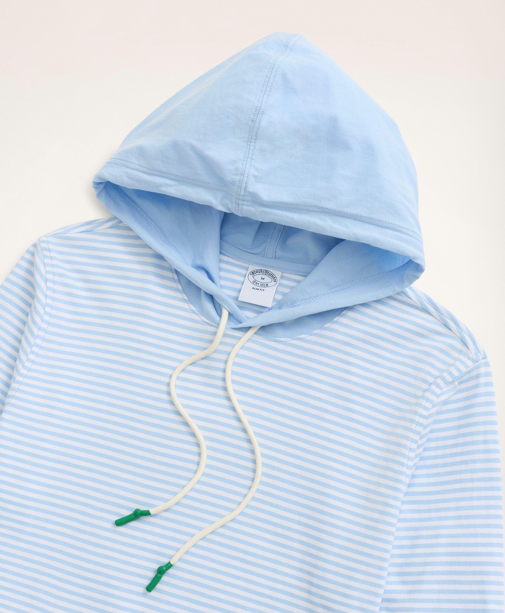 Blue hoodie with white on sale stripes