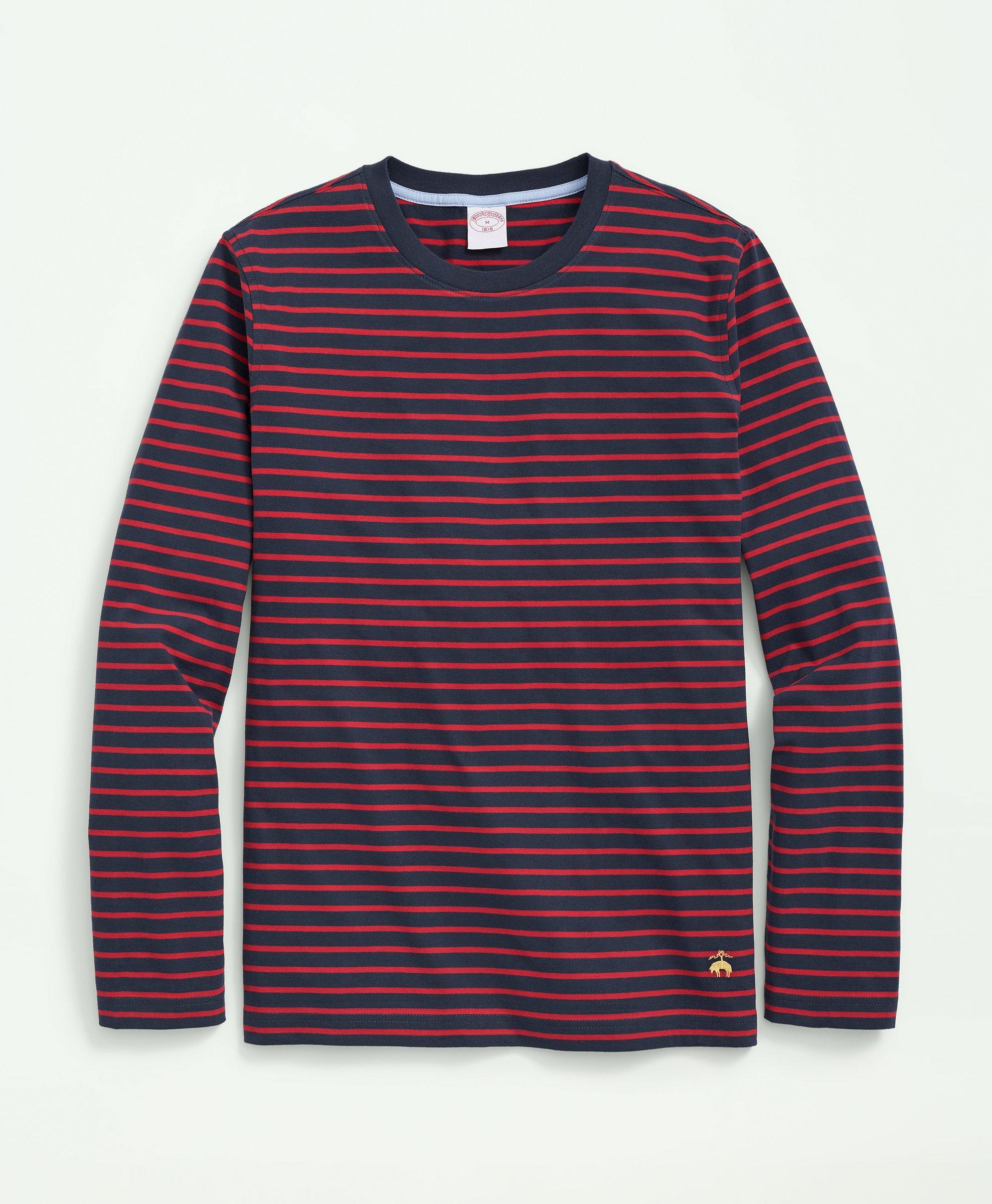 Cotton Crewneck Striped Long-Sleeve T-Shirt