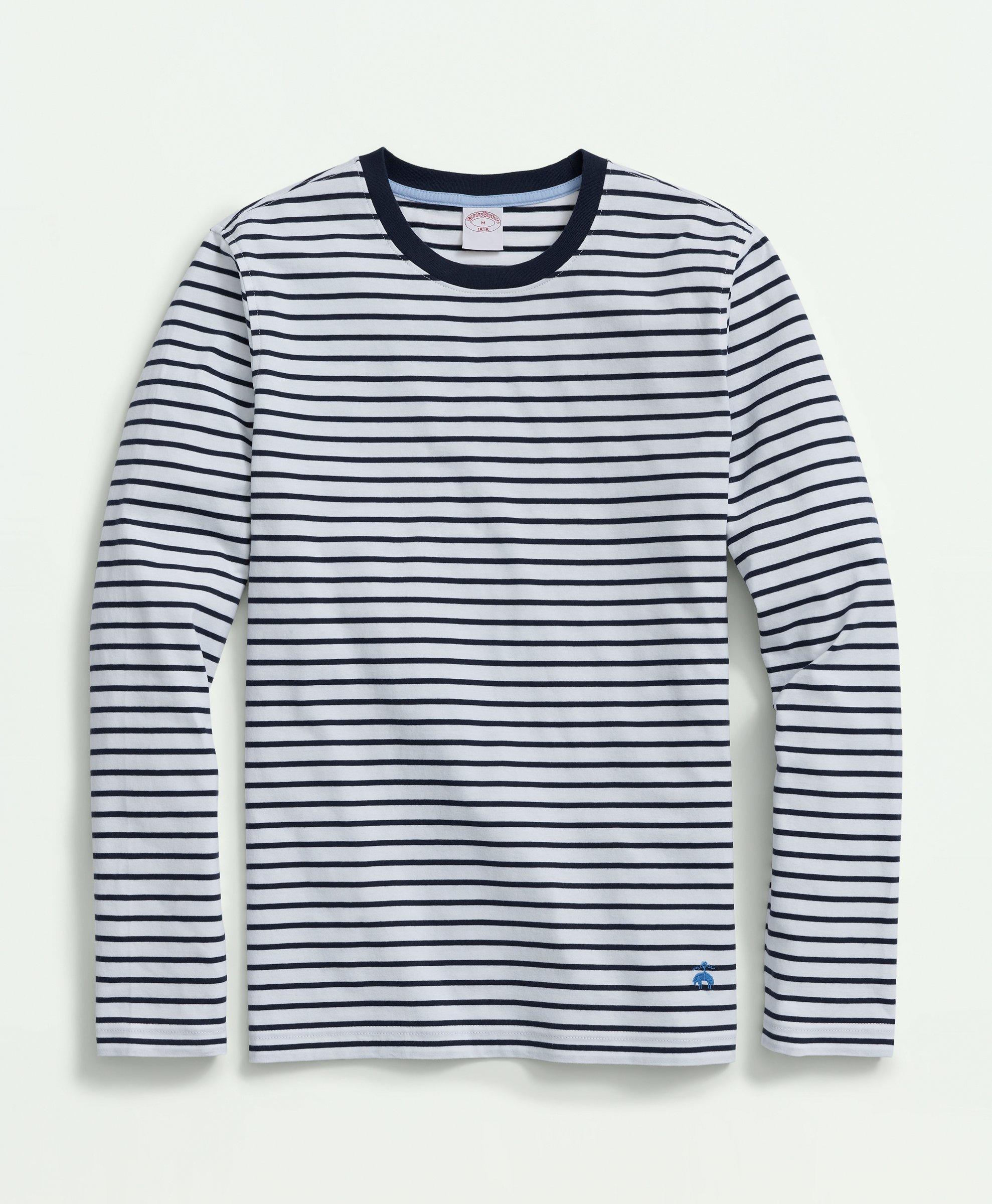 blue and white striped long sleeve t shirt