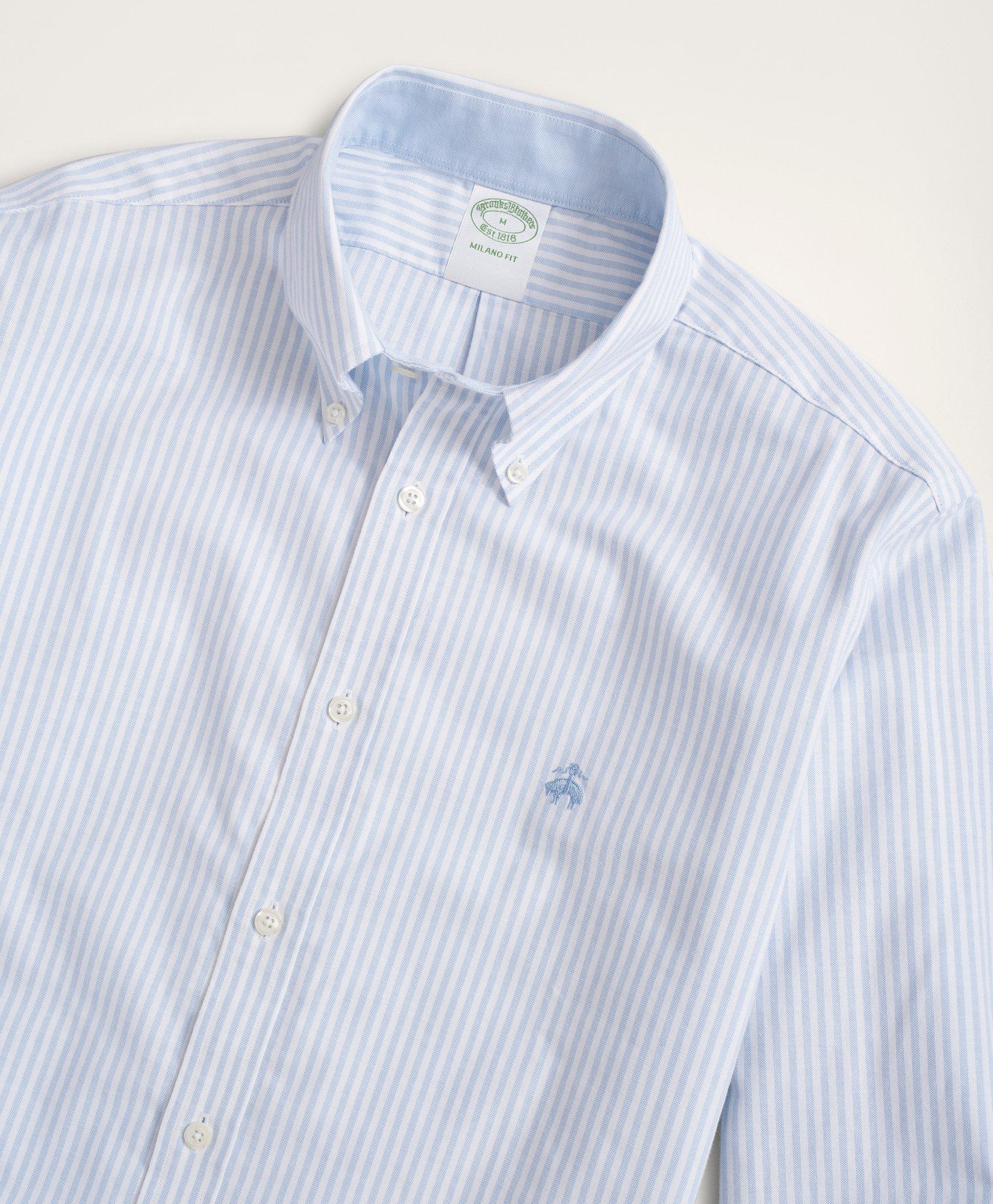 Stretch Milano Slim-Fit Sport Shirt, Non-Iron Bengal Stripe Oxford