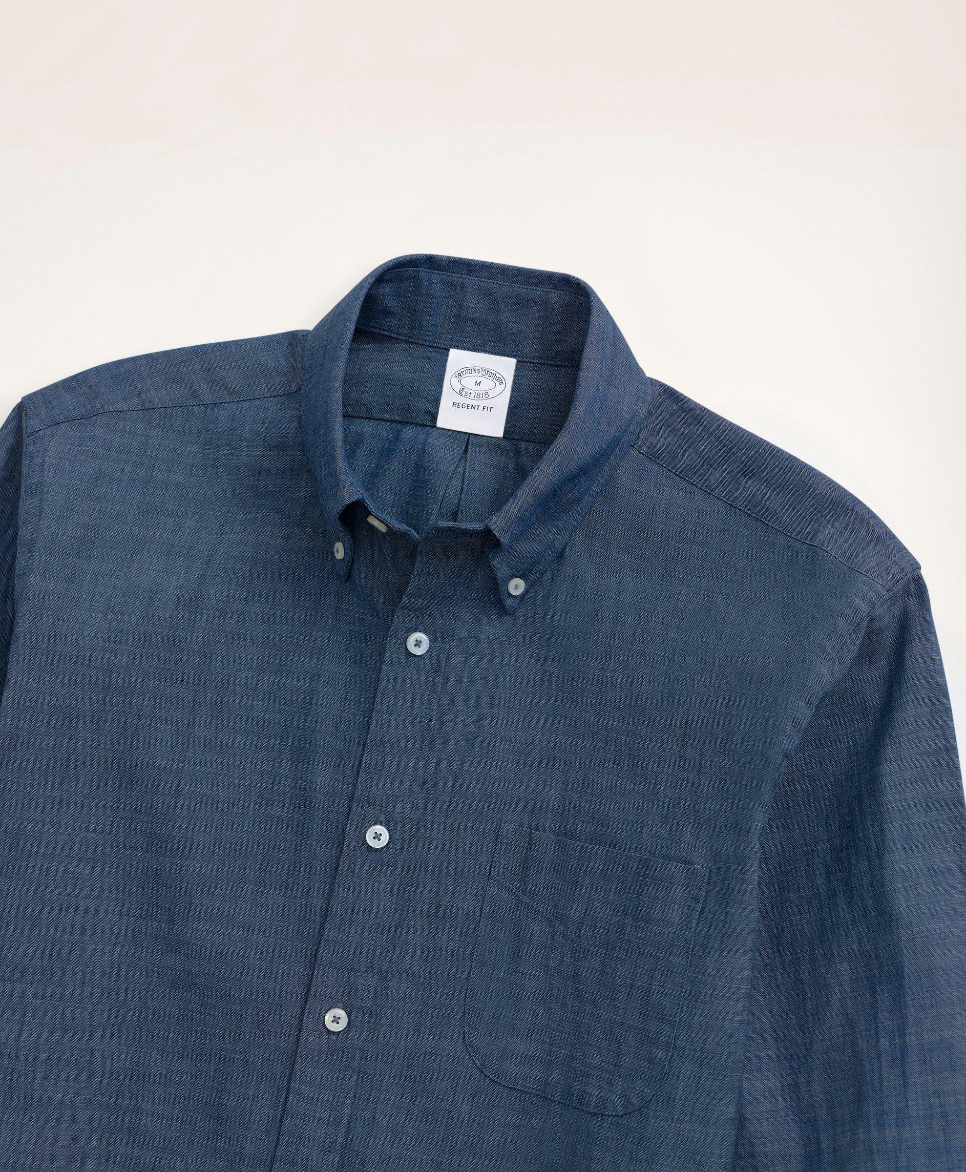 Regular-fit cotton chambray shirt - Men