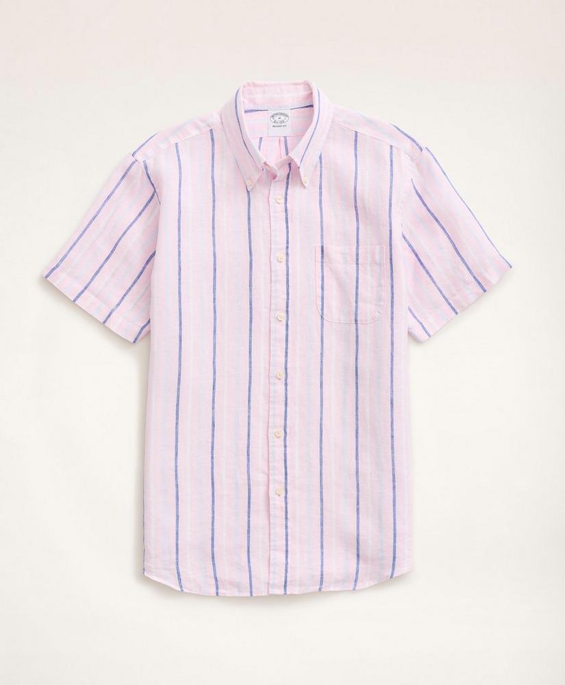 Regent Regular-Fit Short-Sleeve Stripe Linen Sport Shirt, image 1