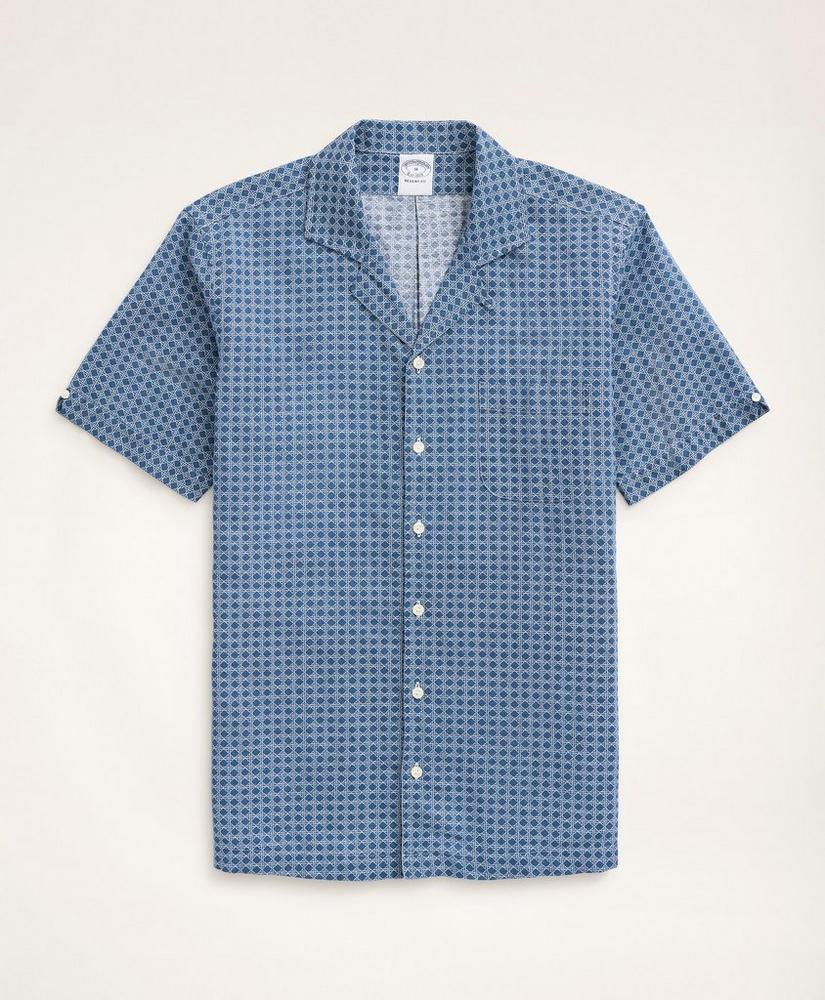 Regent Regular-Fit Short-Sleeve Cane Print Linen Sport Shirt, image 1