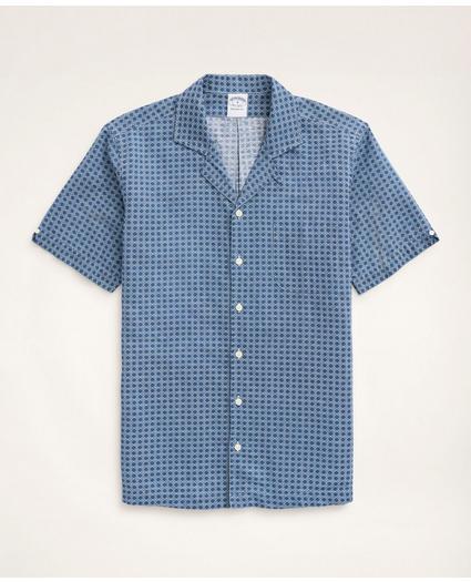 Regent Regular-Fit Short-Sleeve Cane Print Linen Sport Shirt, image 1