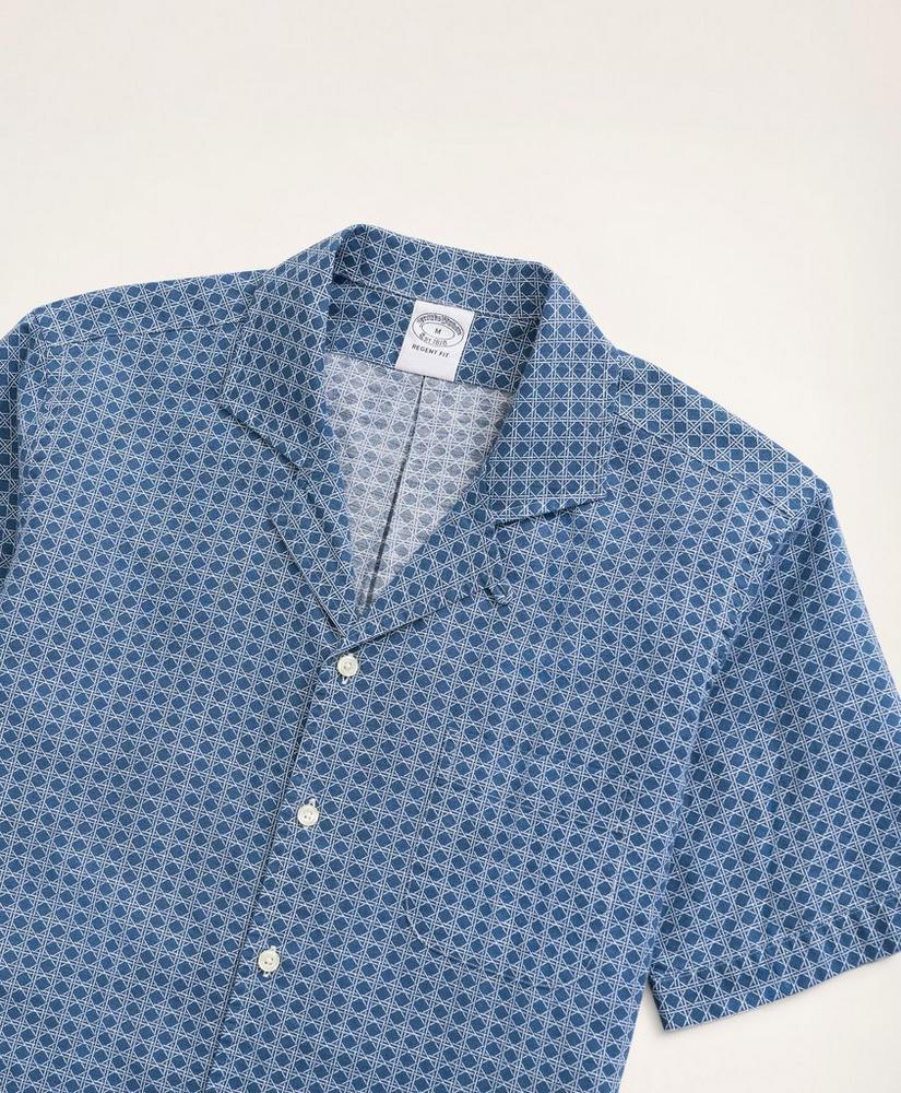 Regent Regular-Fit Short-Sleeve Cane Print Linen Sport Shirt, image 2
