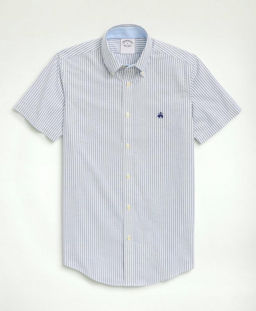 Stretch Non-Iron Oxford Button-Down Collar, Bengal Stripe Short- Sleeve Sport Shirt, image 2